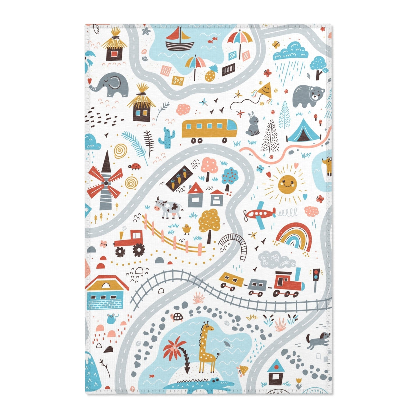 Magical Town Road Map Blue Nursery Rug Play Mat