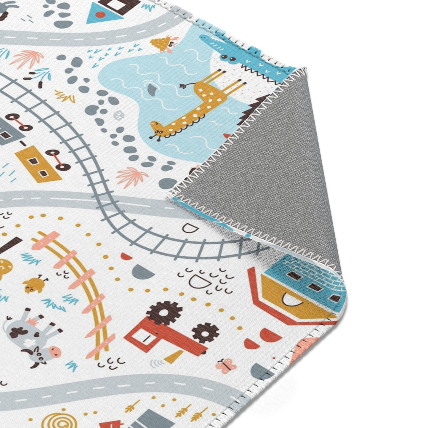 Magical Town Road Map Blue Nursery Rug Play Mat