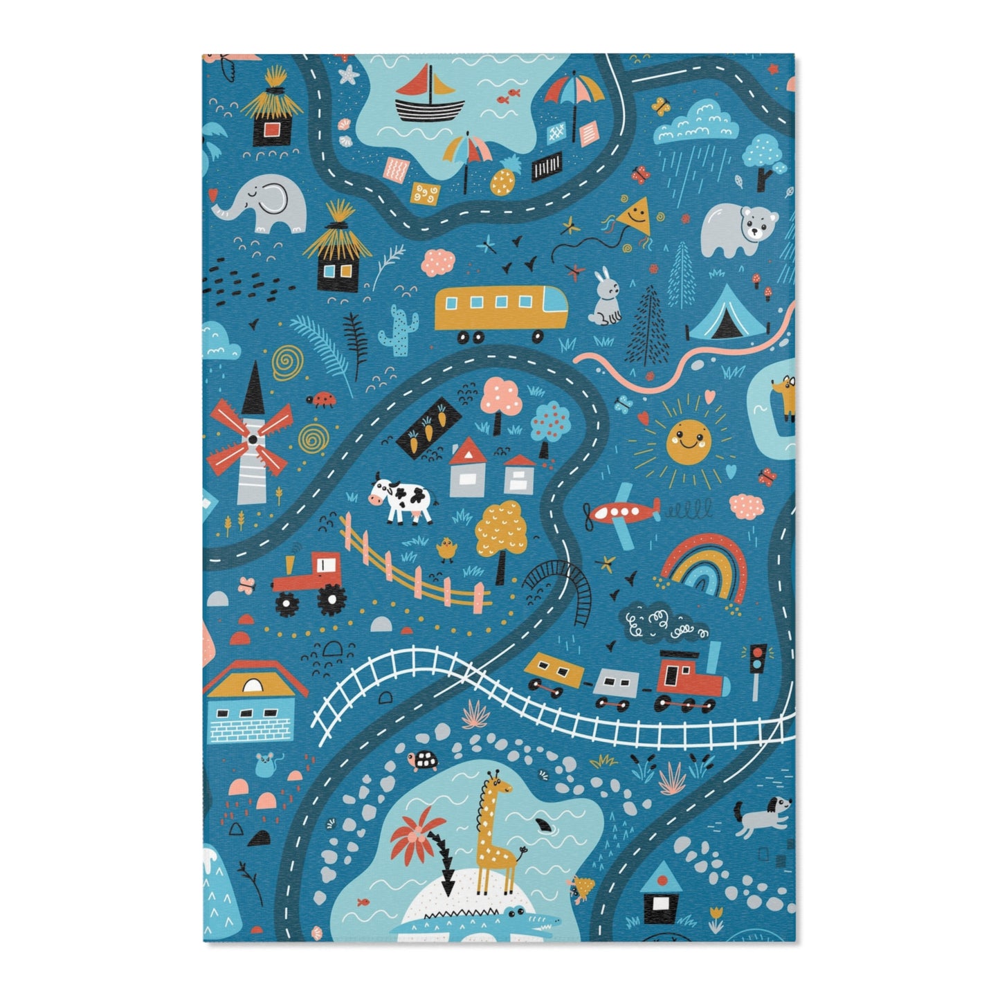 Magical Town Road Map Blue Nursery Rug Play Mat