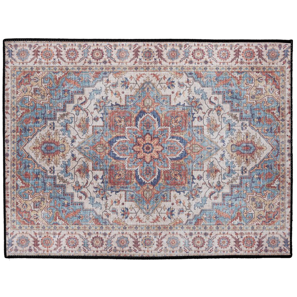 Arya Persian Indoor/Outdoor Floor Mat Antique Blue Brick Red