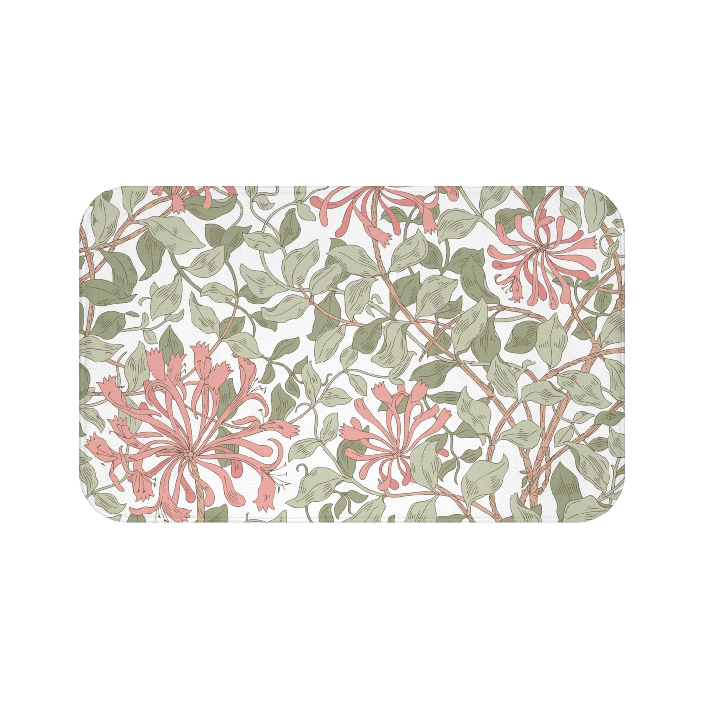 William Morris Bath Mat Honeysuckle Soft Pink & Green