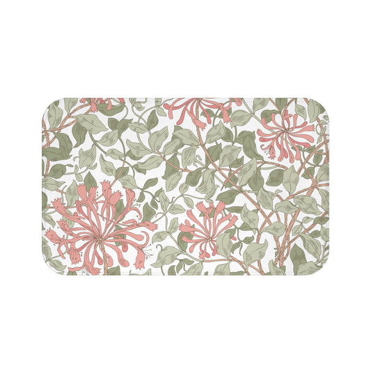 William Morris Bath Mat Honeysuckle Soft Pink & Green