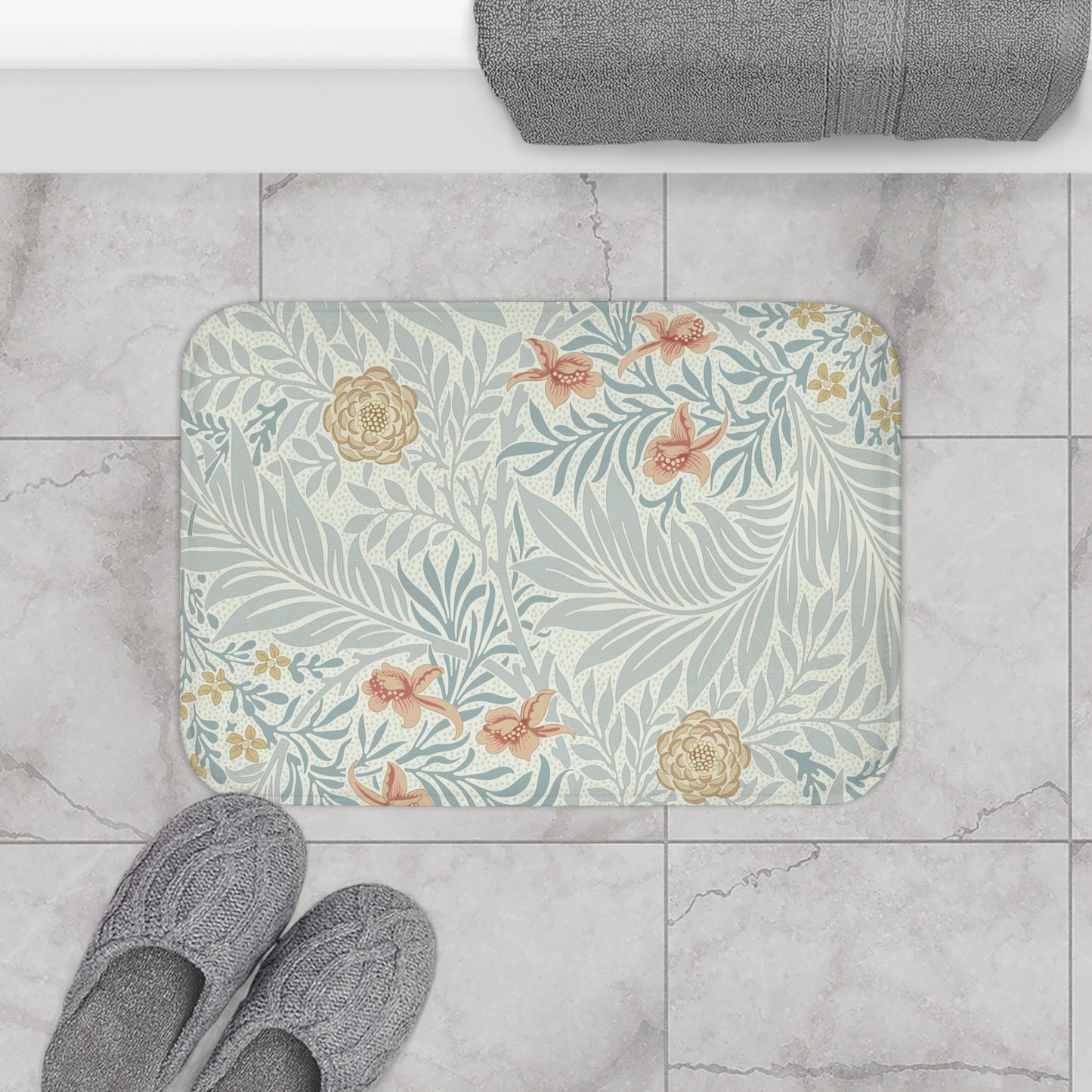 William Morris Bath Mat Larkspur Blue Peach