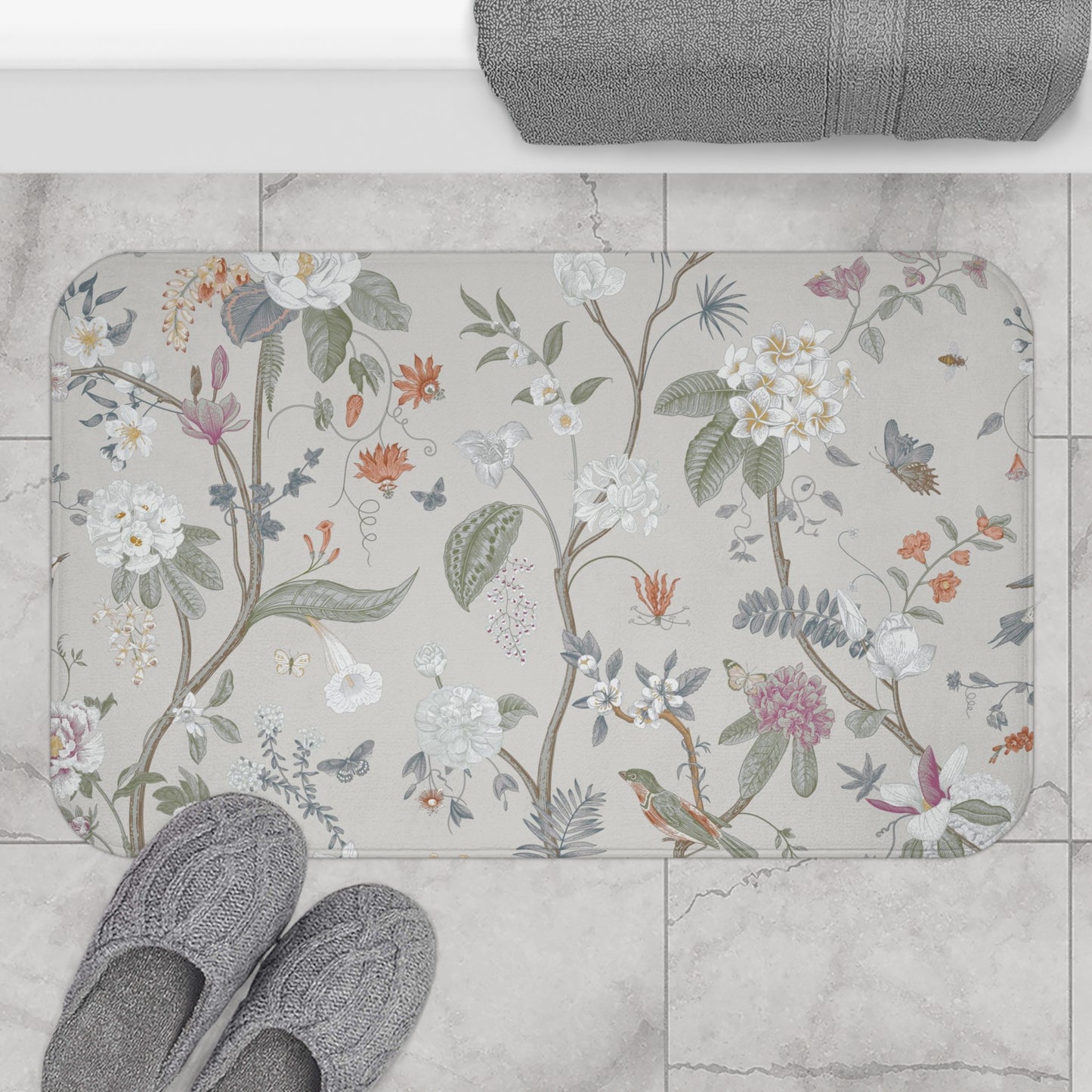 Chinoiserie Bath Mat Stone Gray