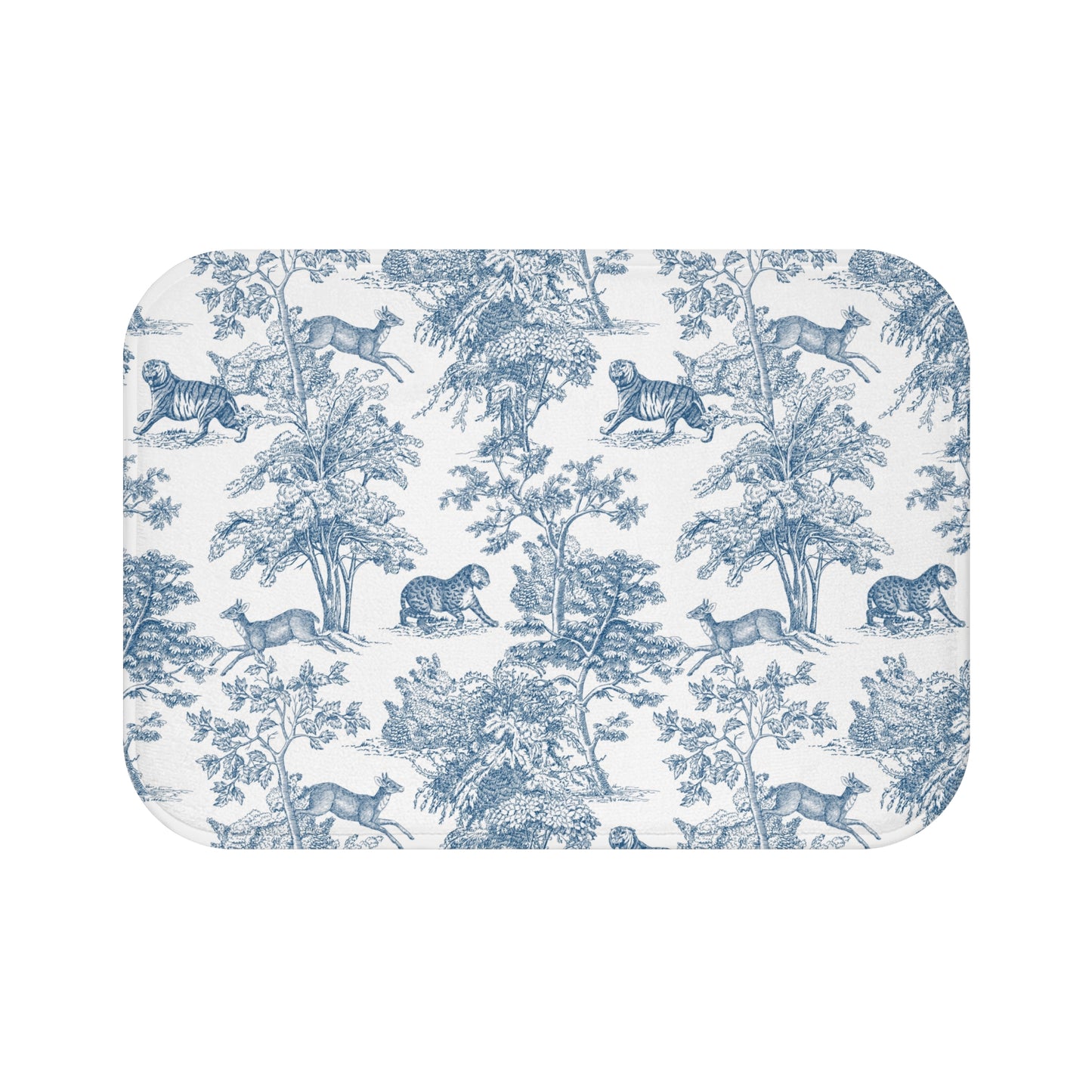 Chinoiserie Bath Mat Exotic Tiger Jungle Blue