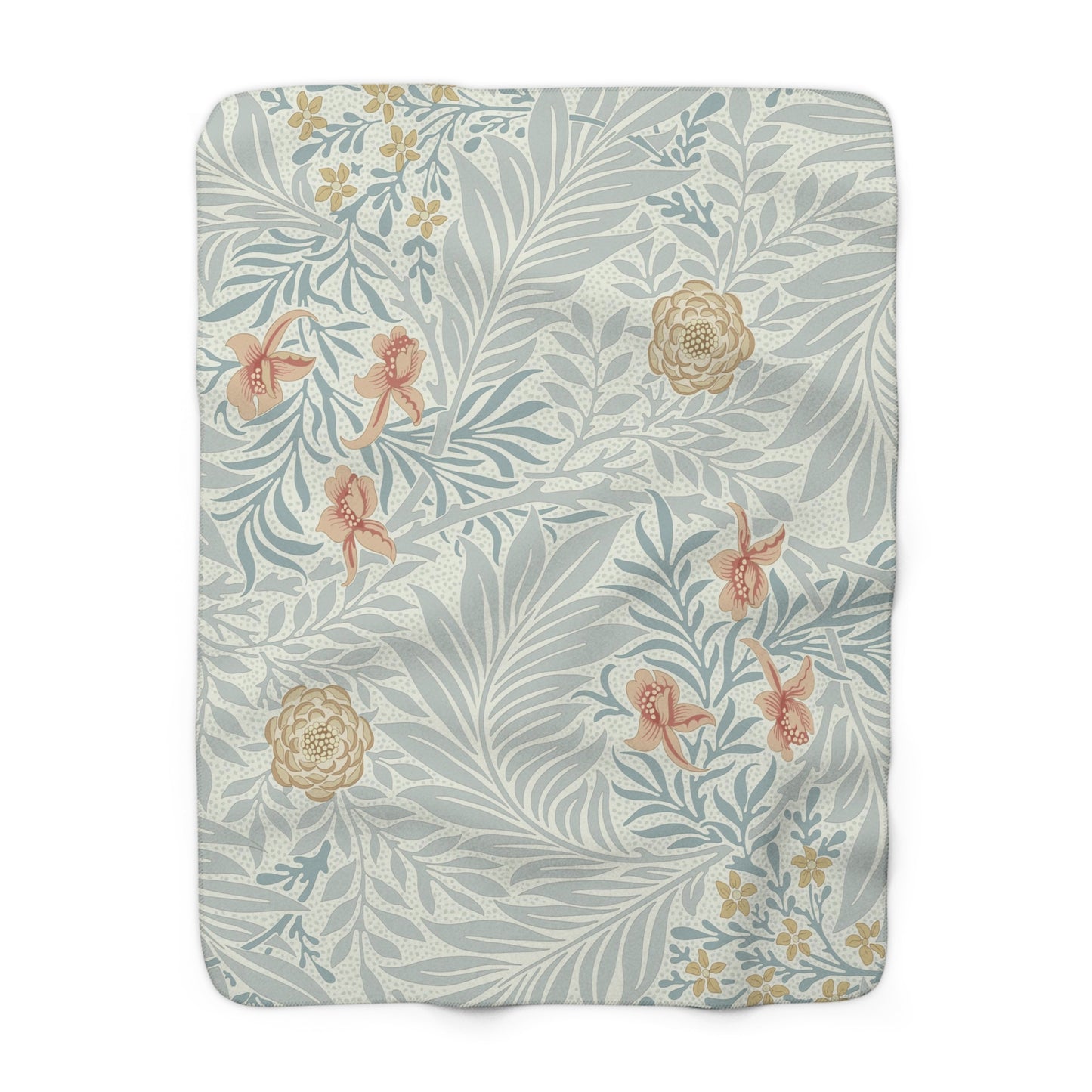 William Morris Larkspur Blue Peach Fleece Lined Blanket
