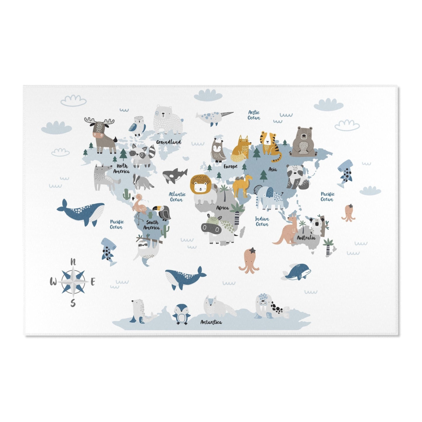 Animal World Map Nursery Rug Play Mat