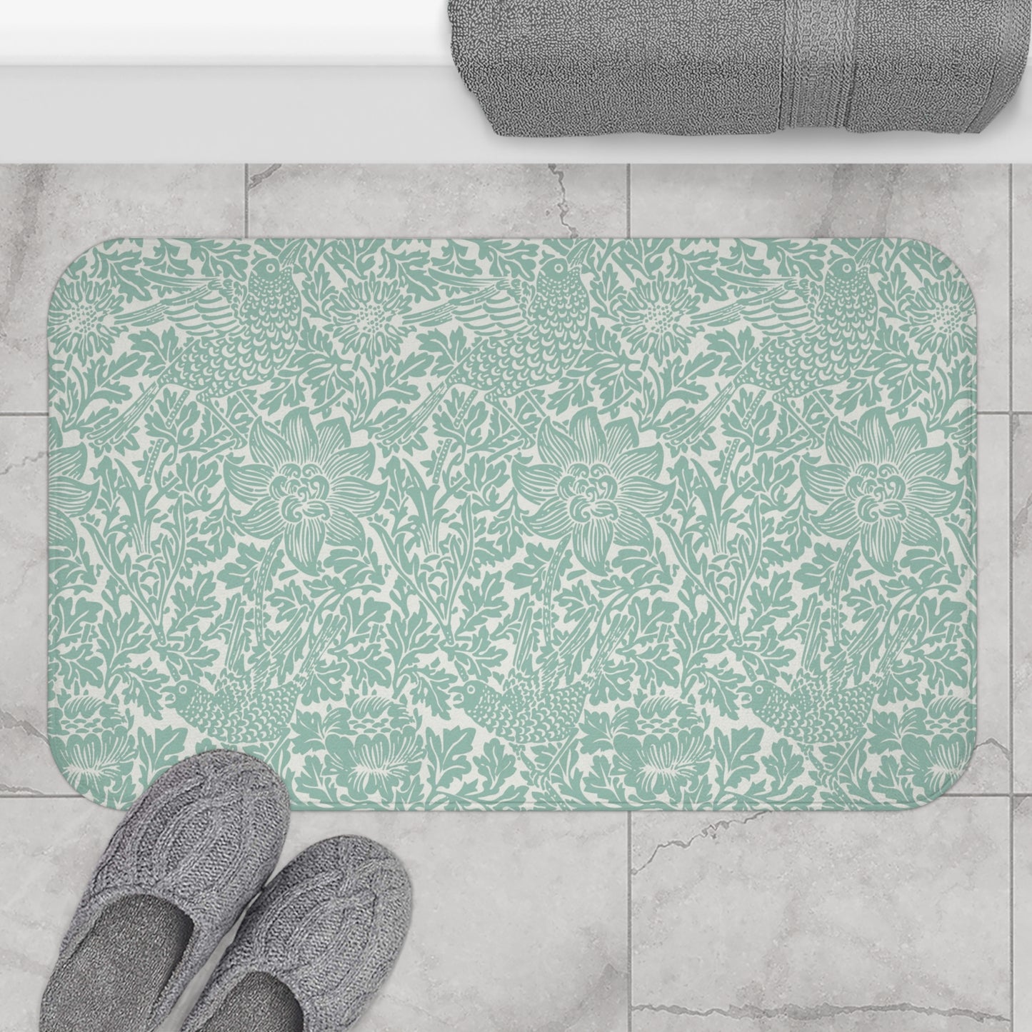 William Morris Bath Mat Bird & Anemone Mint Aqua