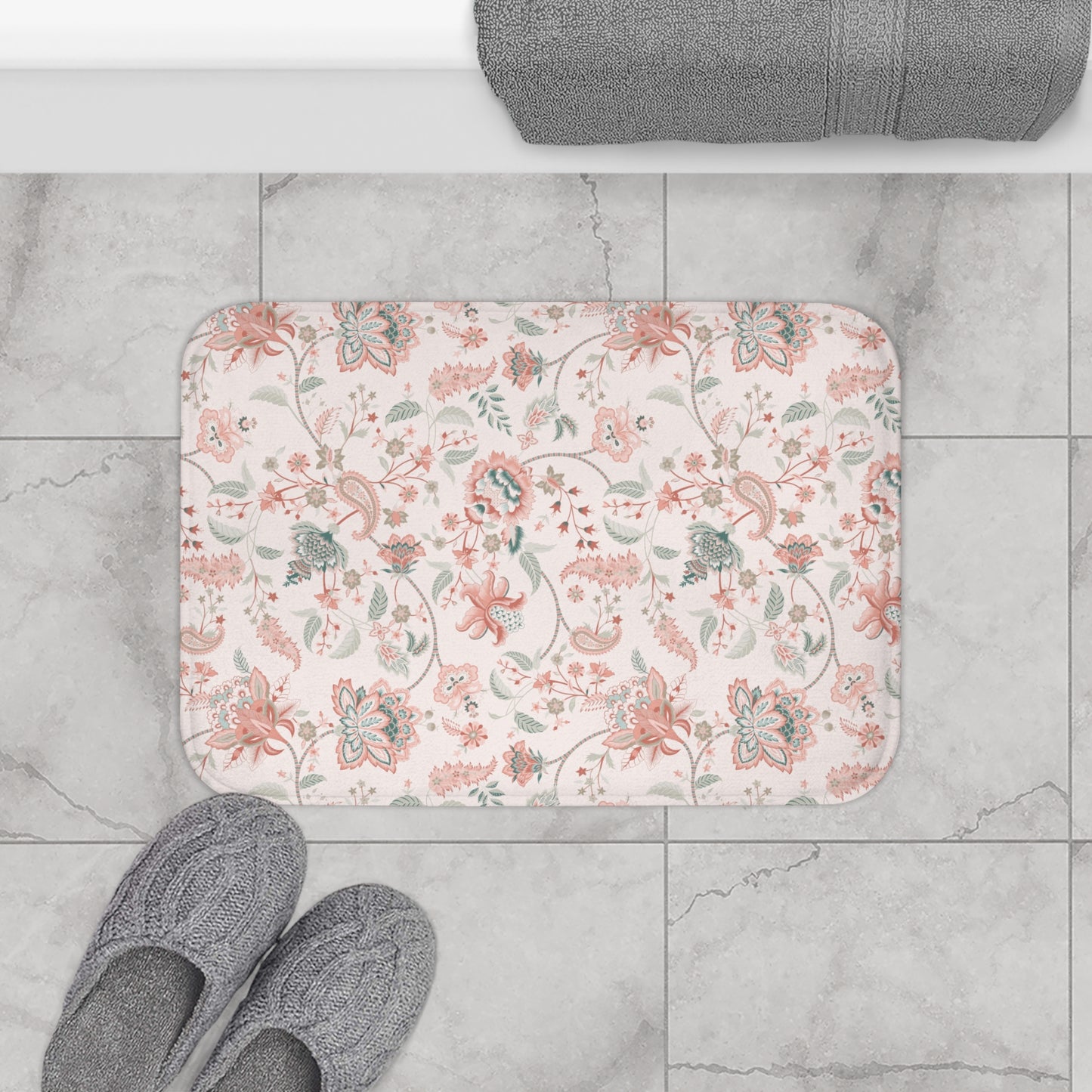 Belvedere Chintz Bath Mat Peach