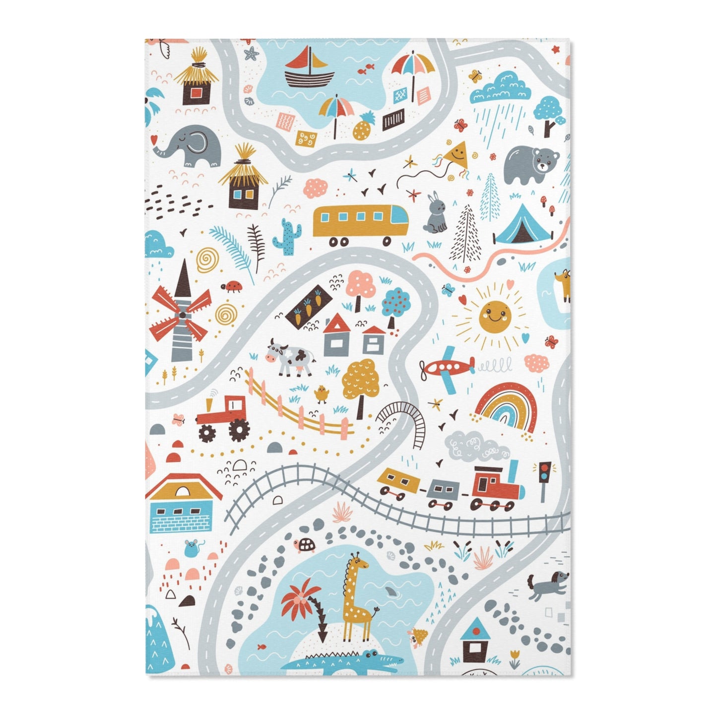 Magical Town Road Map Blue Nursery Rug Play Mat