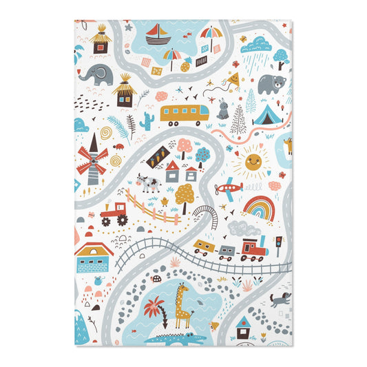 Magical Town Road Map Blue Nursery Rug Play Mat