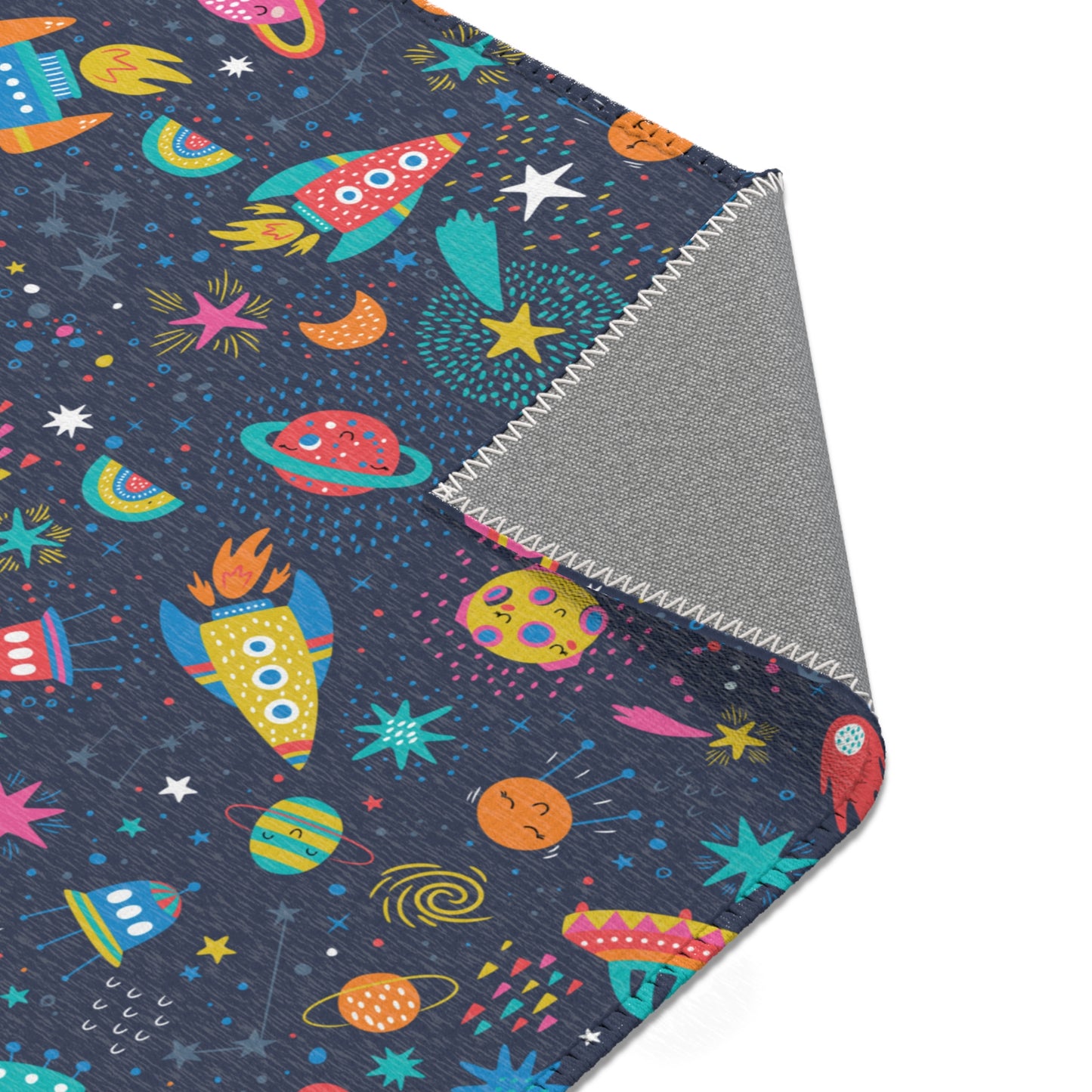 Colorful Cosmic Space Rockets Nursery Rug Play Mat