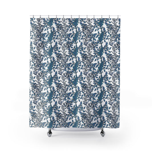 William Morris Blue Leaf Floral Shower Curtain