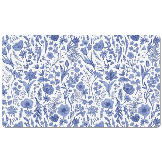 English Garden Desk Mat Blue White Floral Toile de Jouy