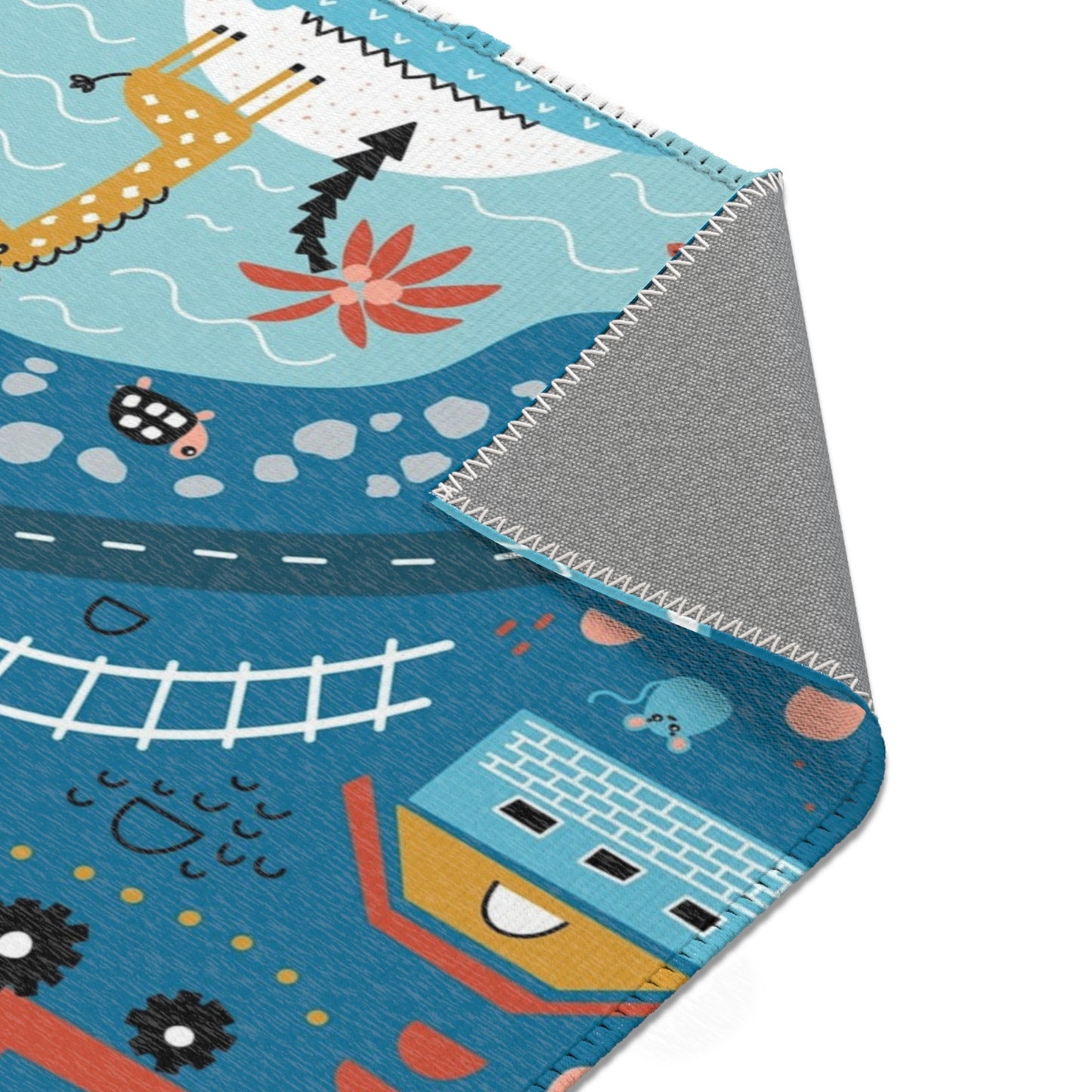 Magical Town Road Map Blue Nursery Rug Play Mat