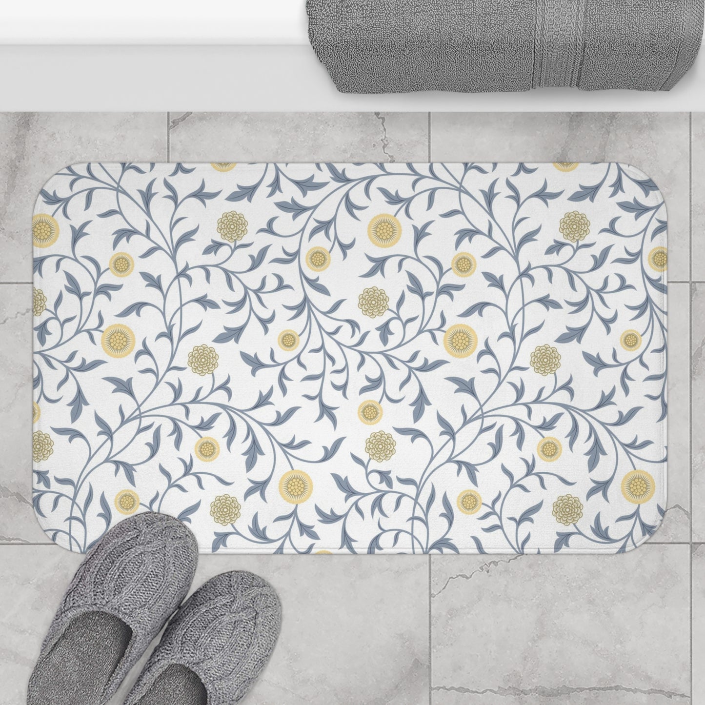 William Morris Bath Mat Scroll Gray Lemon