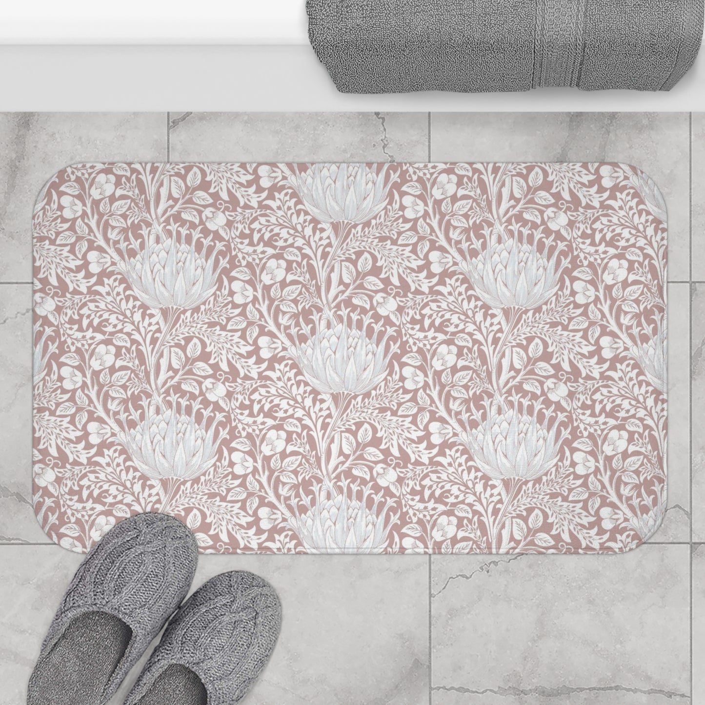 William Morris Bath Mat Artichoke Pink