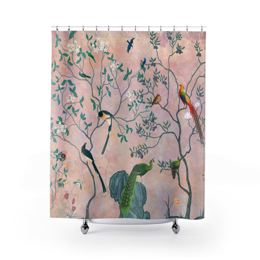 Chinoiserie Blush Pink Oriental Shower Curtain