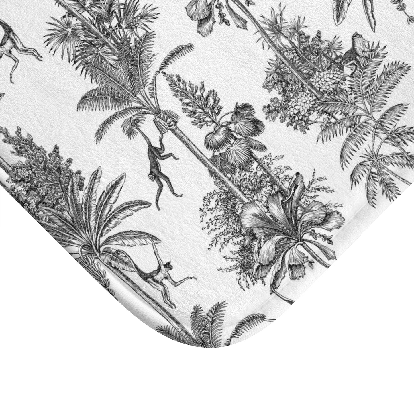 Toile de Jouy Bath Mat Black Monkey Jungle