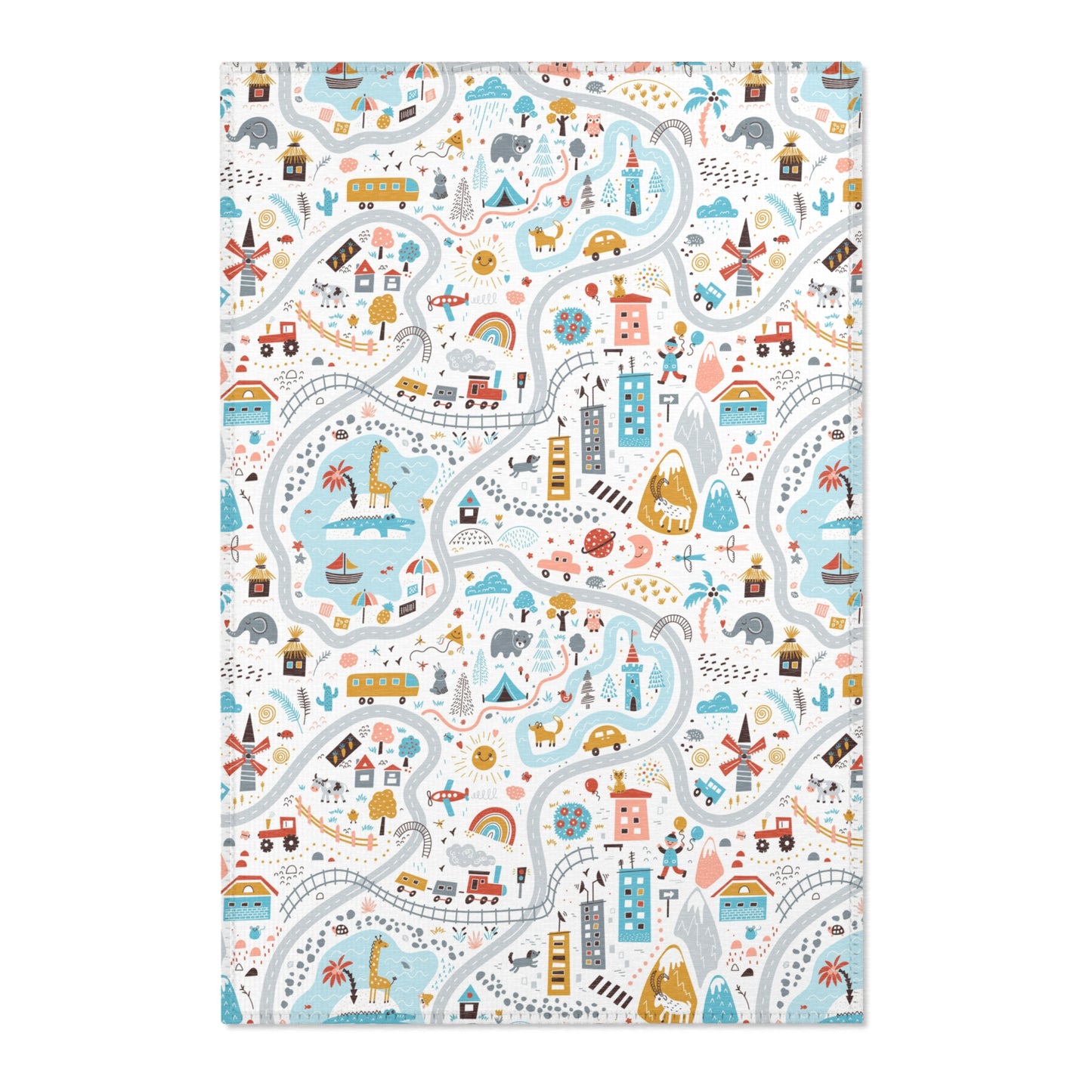 Magical Town Road Map Blue Nursery Rug Play Mat