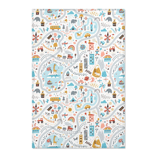 Magical Town Road Map Blue Nursery Rug Play Mat