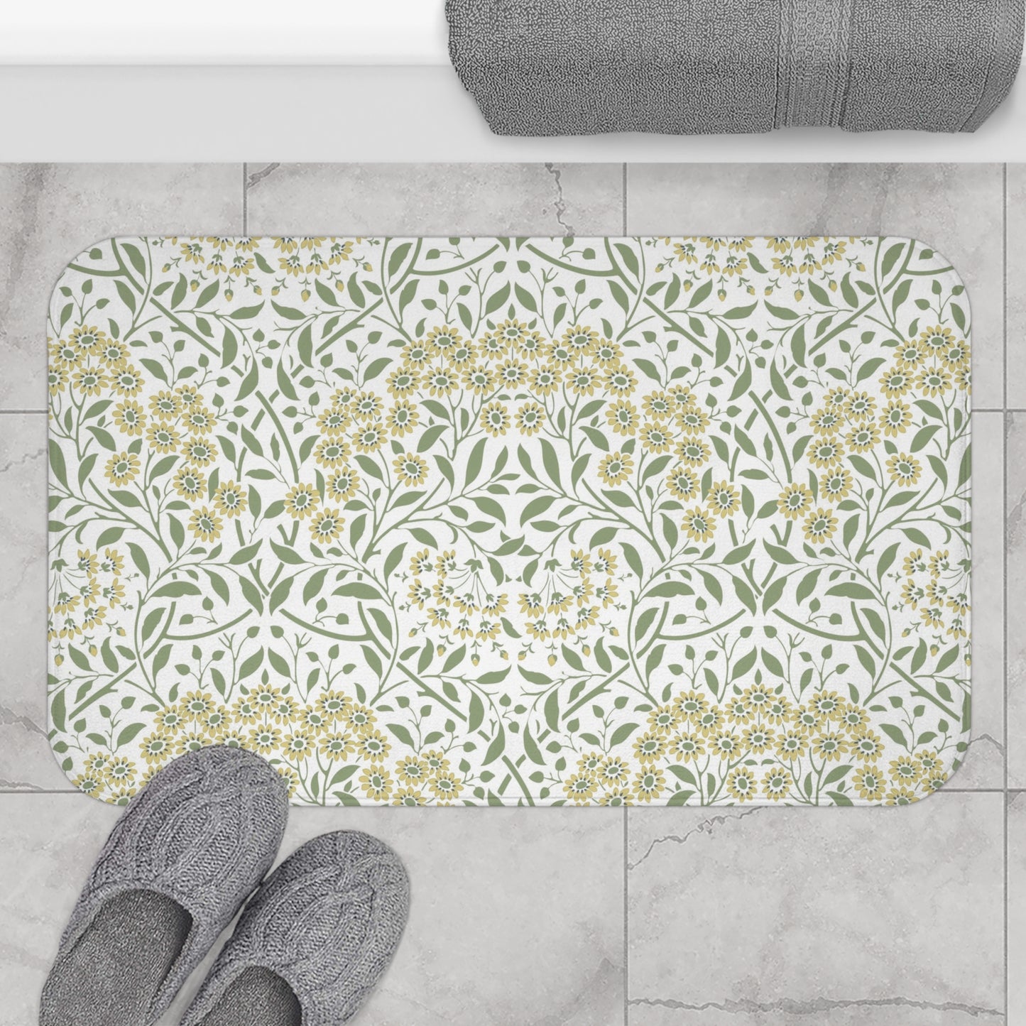 William Morris Bath Mat Floral Yellow Green