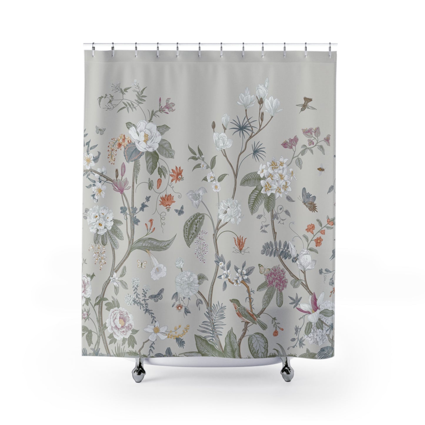 Chinoiserie Fresco Floral Stone Grey Shower Curtain