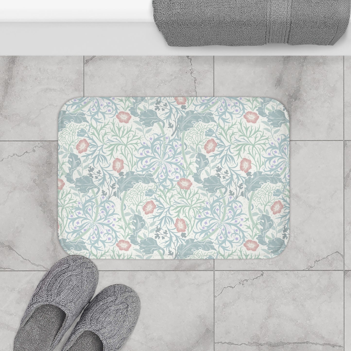 William Morris Bath Mat Seaweed Light Duckegg Blue Mint Peach