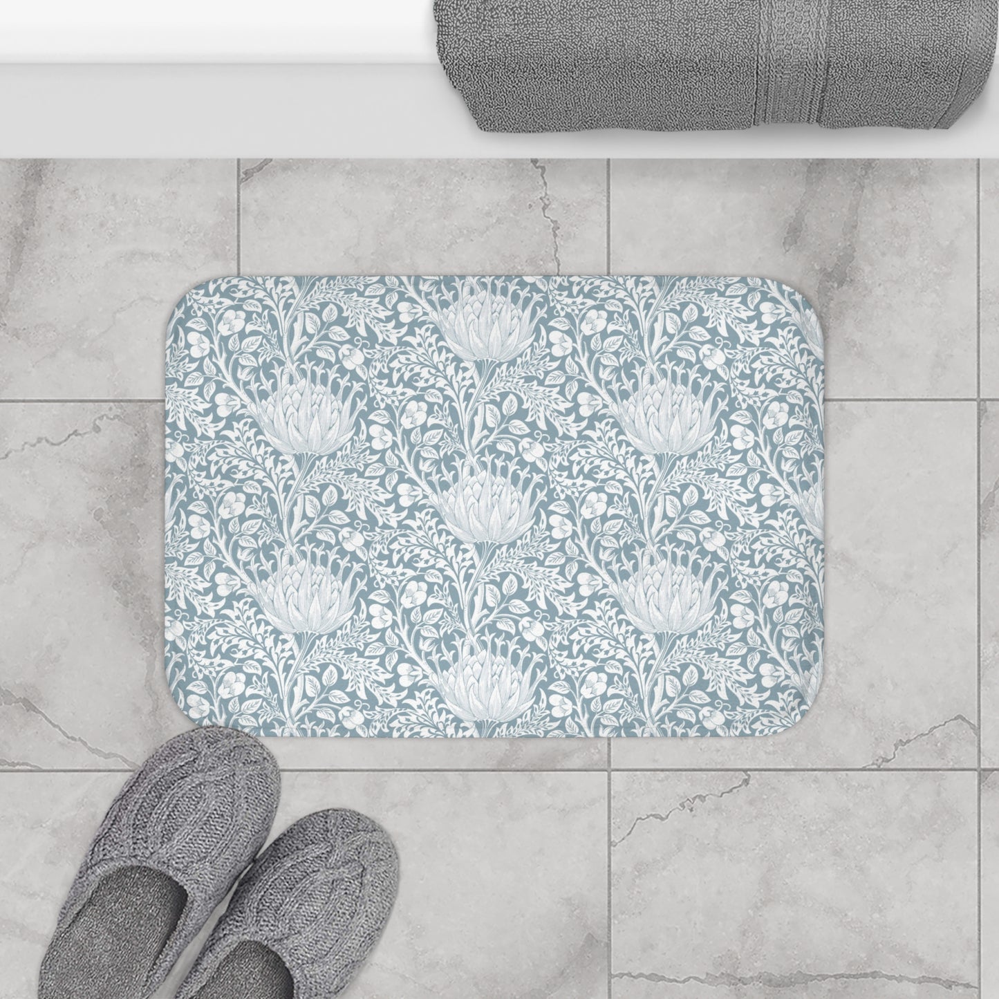 William Morris Bath Mat Artichoke Soft Blue