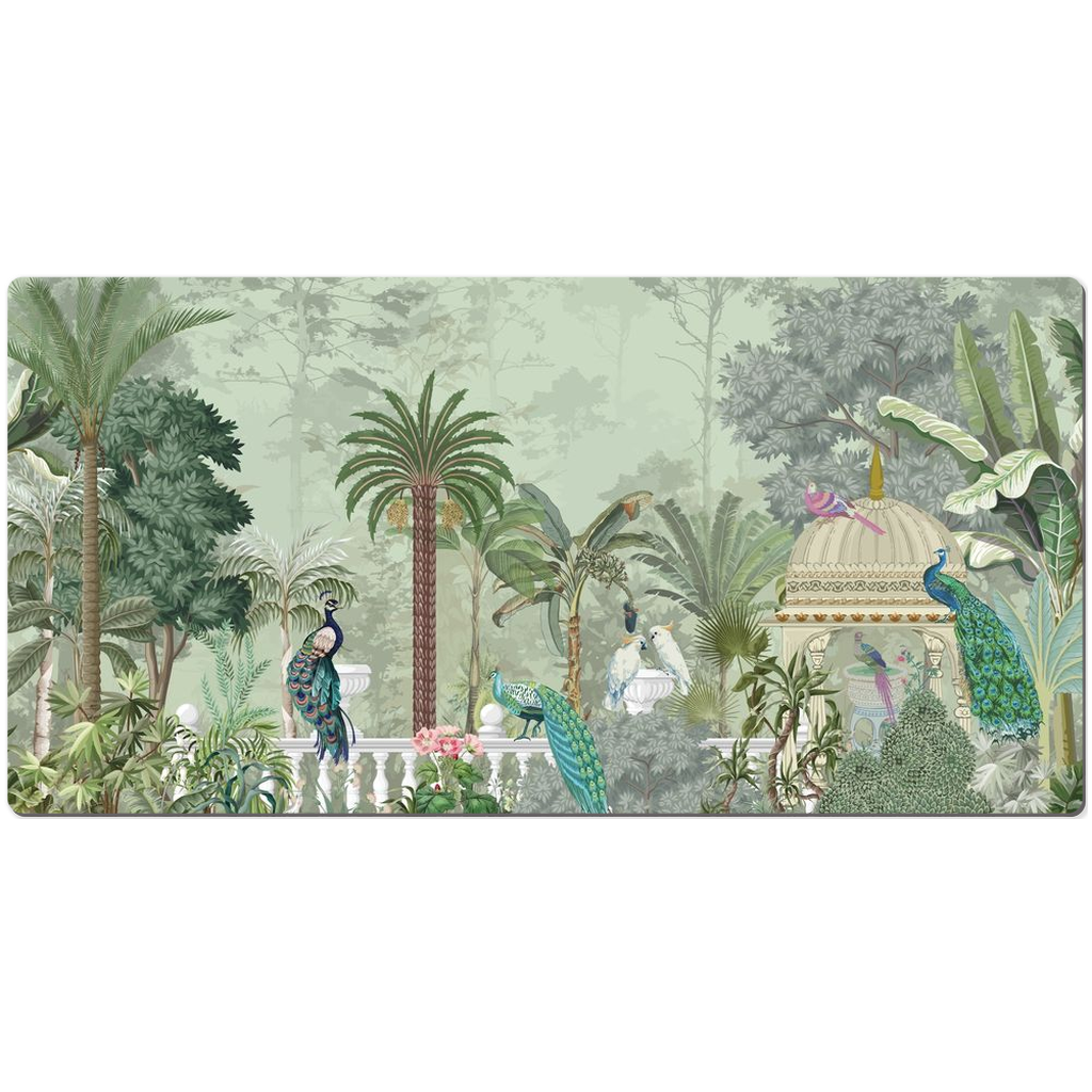 Chinoiserie Desk Mat Sage Green Peacock Botanical