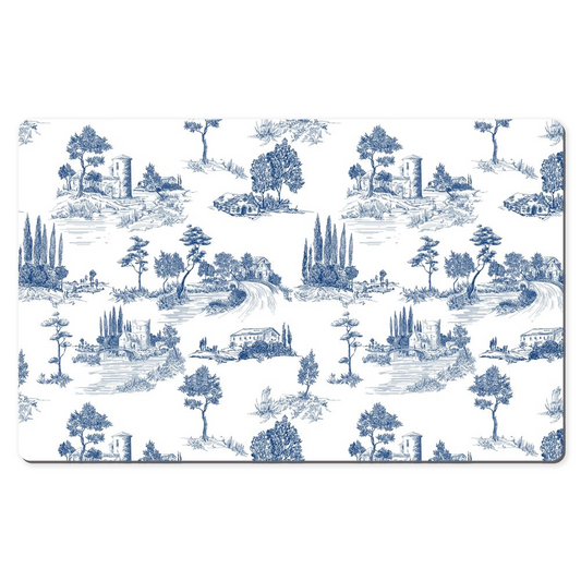 Toile de Jouy Desk Mat Antique Navy Blue & White