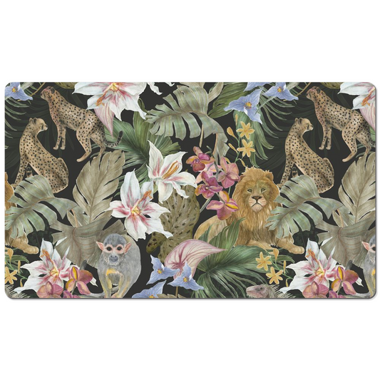 Dark Jungle Floral Desk Mat Watercolor Art