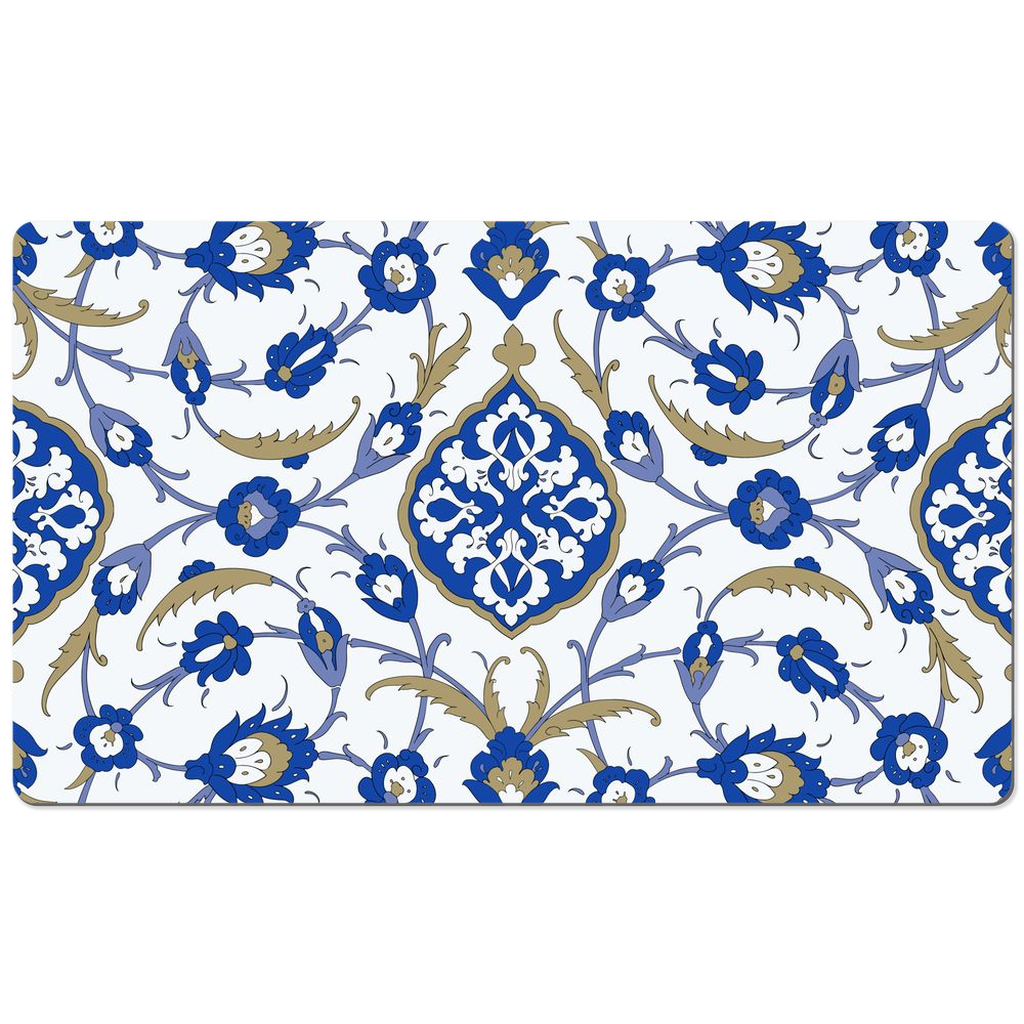 Sofia II Ottoman Desk Mat Blue & Gold Arabesque