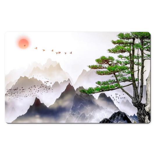 Japanese Desk Mat Mountain Trees Sunset