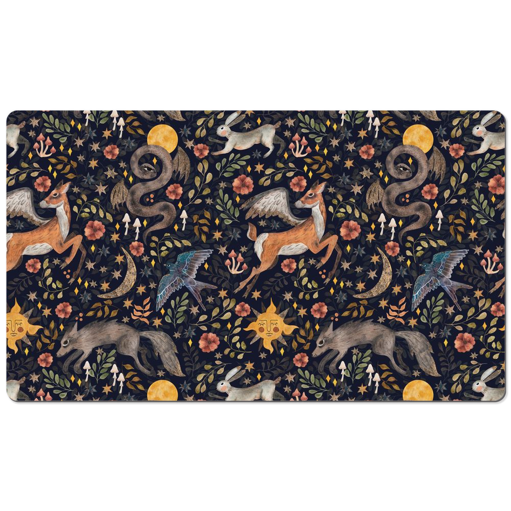 Magical Woodland Desk Mat Black Botanical