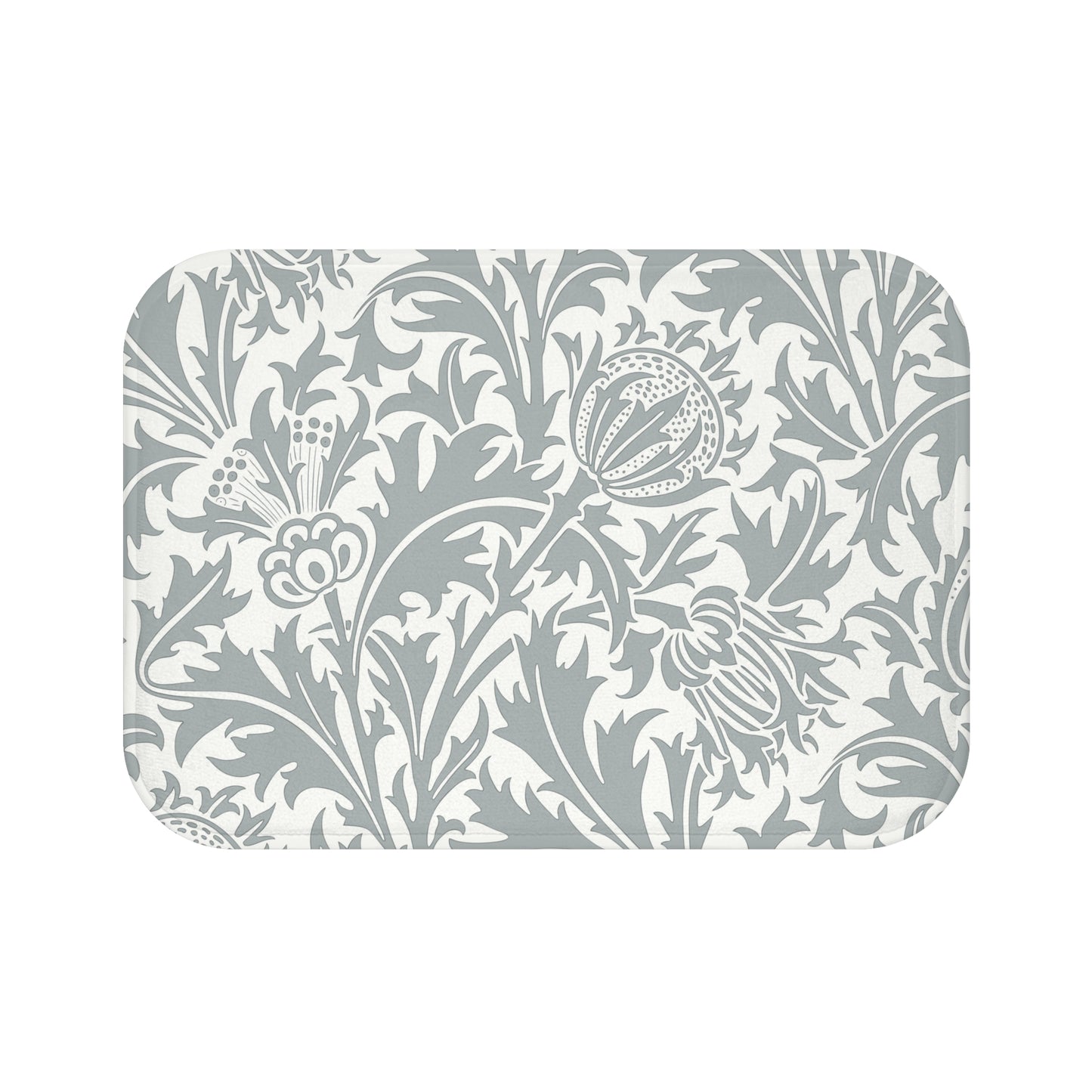 William Morris Bath Mat Thistle Gray White
