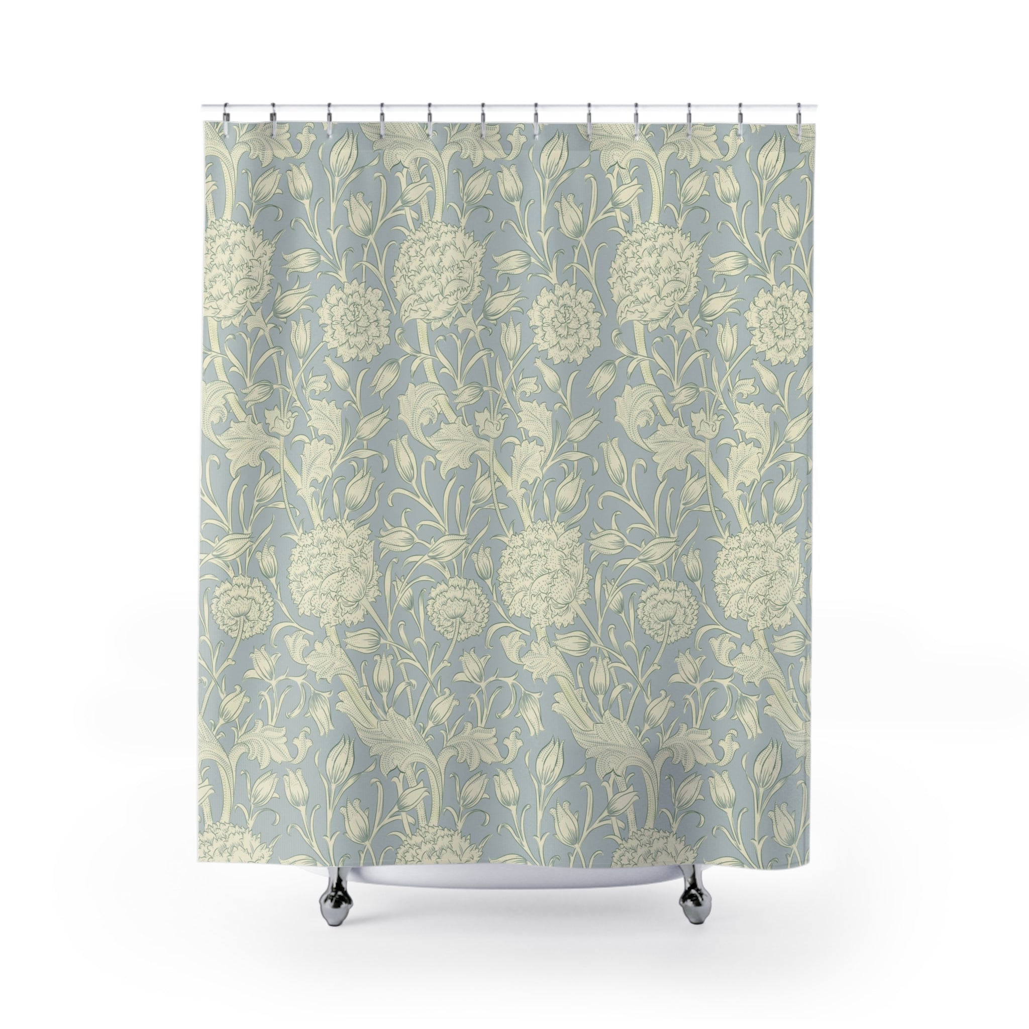 William Morris popular Shower Curtain | William Morris Tulip Design Soft Blue Cream | Vintage English Bathroom Accessory | Antique Print Bath Decor