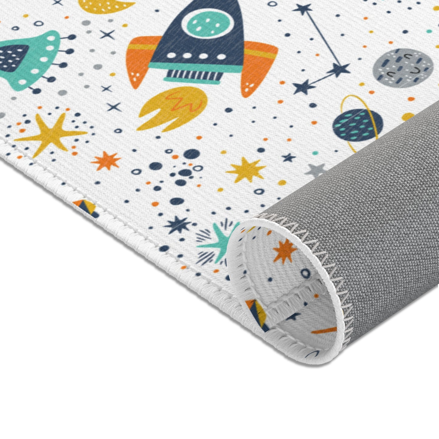 Cosmic Space Rockets Nursery Rug Play Mat