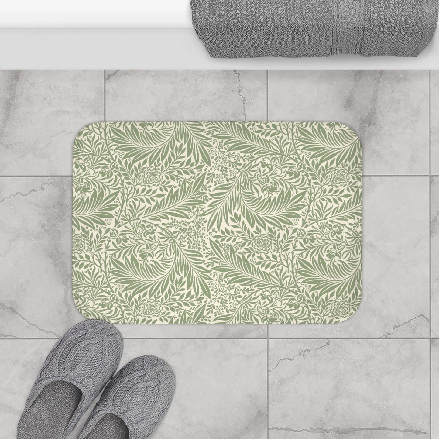 William Morris Bath Mat Larkspur Sage Green