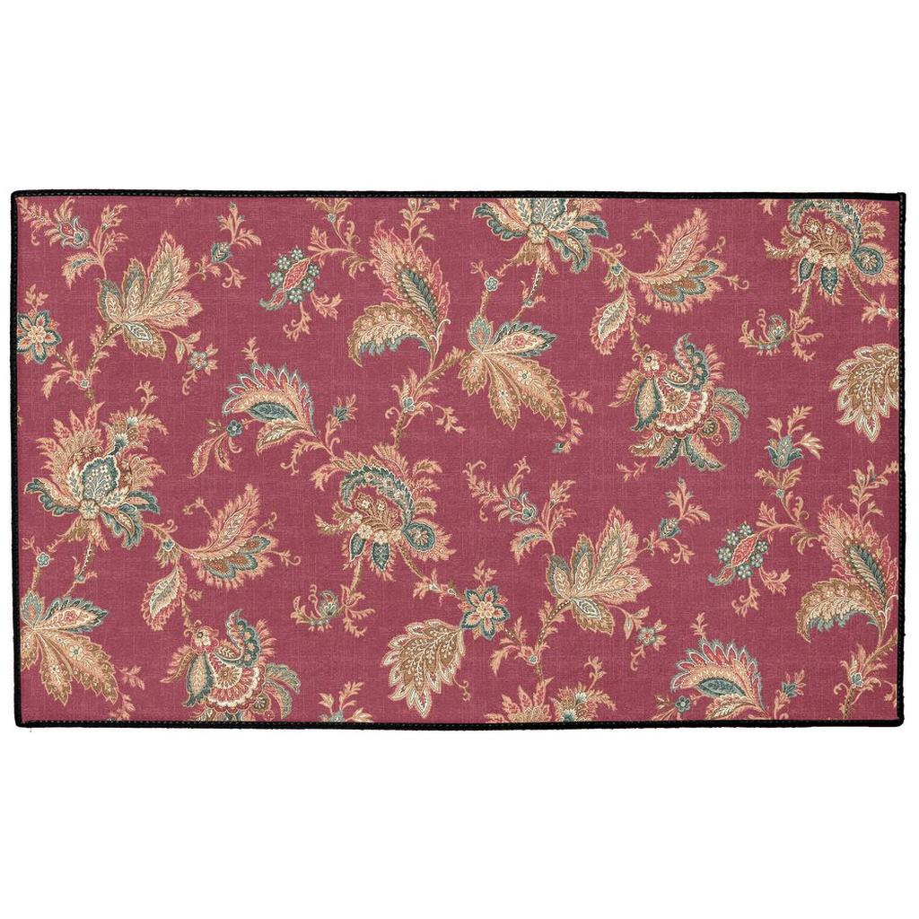 Mandalay Chintz Indoor/Outdoor Floor Mat Dark Rose Pink Floral