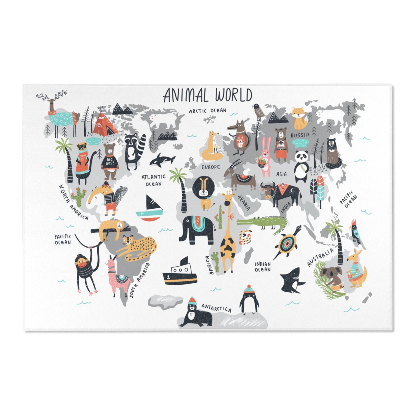 Animal World Map Nursery Rug Play Mat