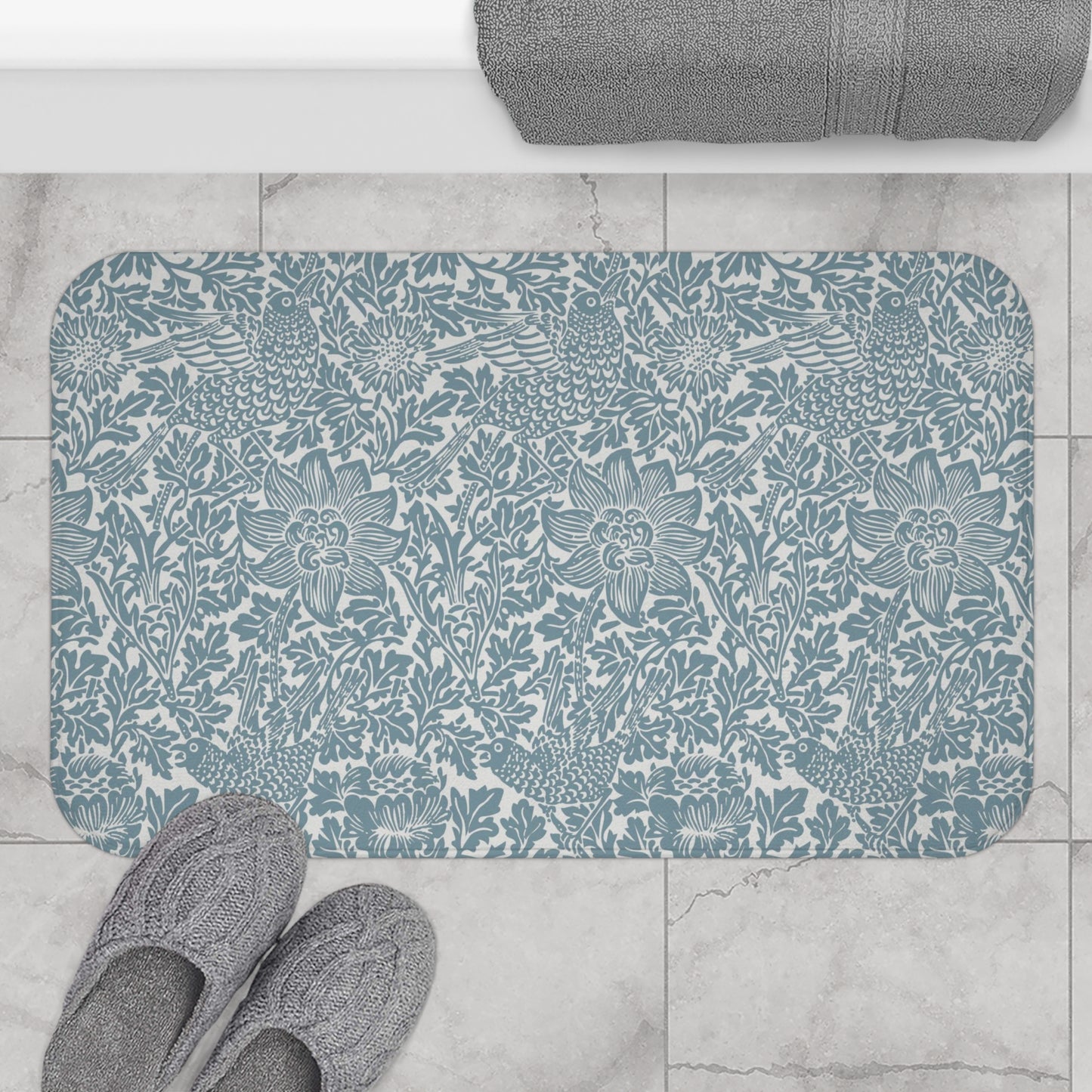 William Morris Bath Mat Bird & Anemone Slate Blue