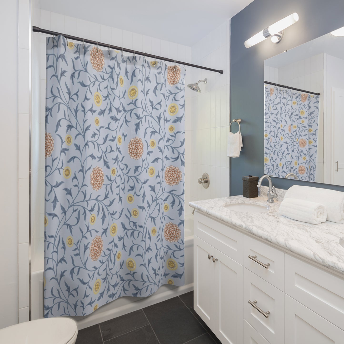 William Morris Scroll Blue Peach Shower Curtain