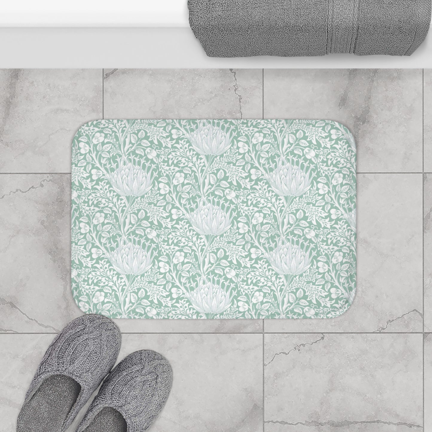 William Morris Bath Mat Artichoke Mint Aqua