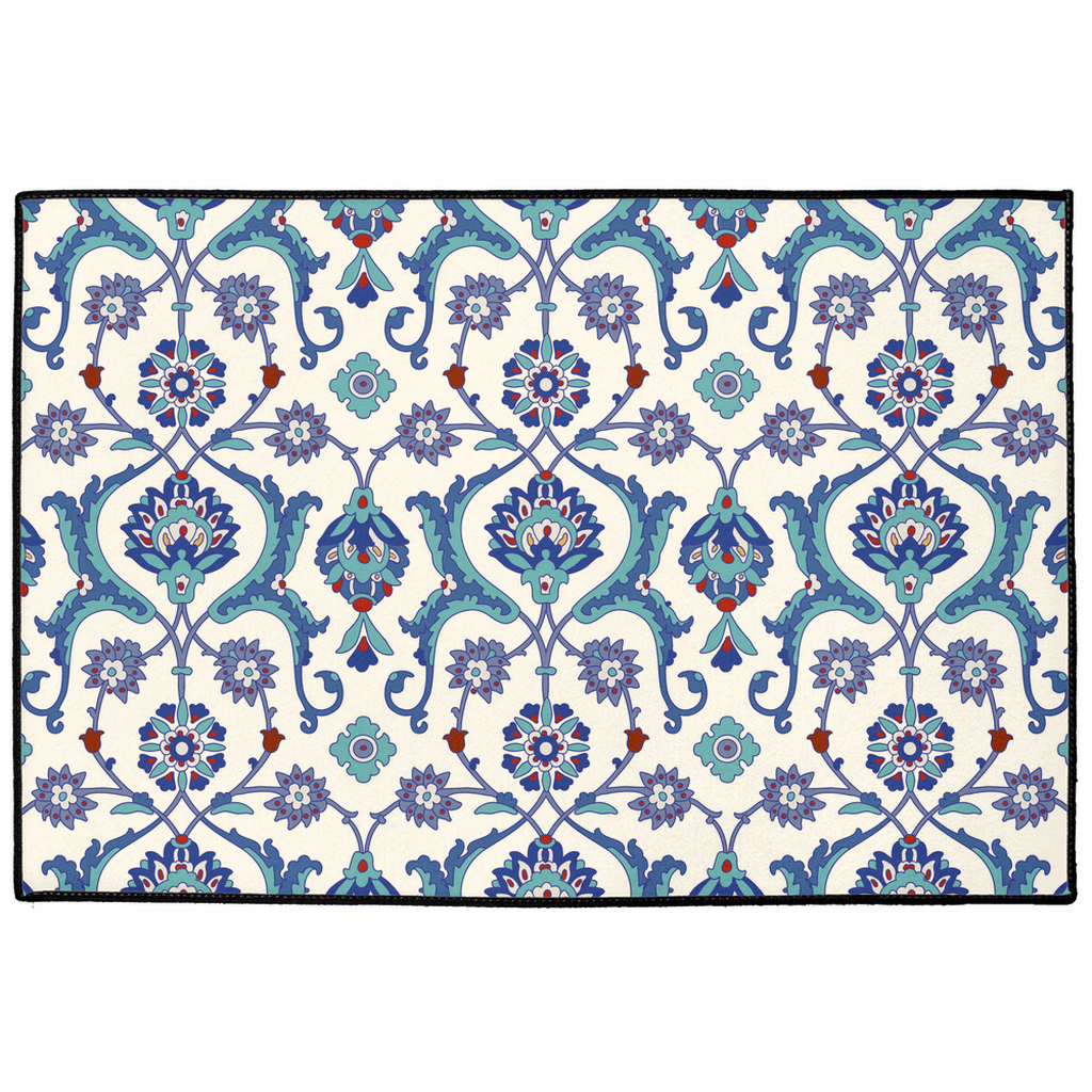 Antalya Ottoman Indoor/Outdoor Floor Mat Blue Cream Arabesque