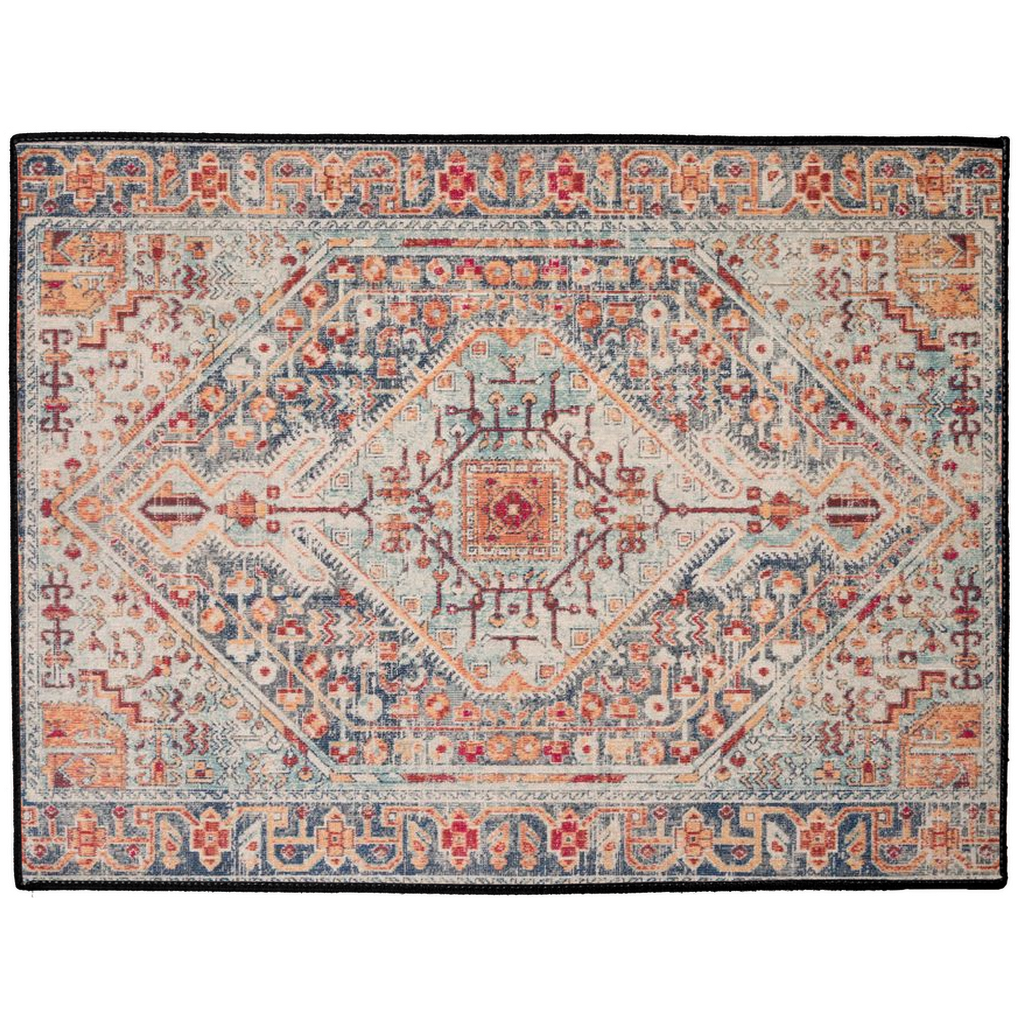 Arman Persian Indoor/Outdoor Floor Mat Antique Blue Rust