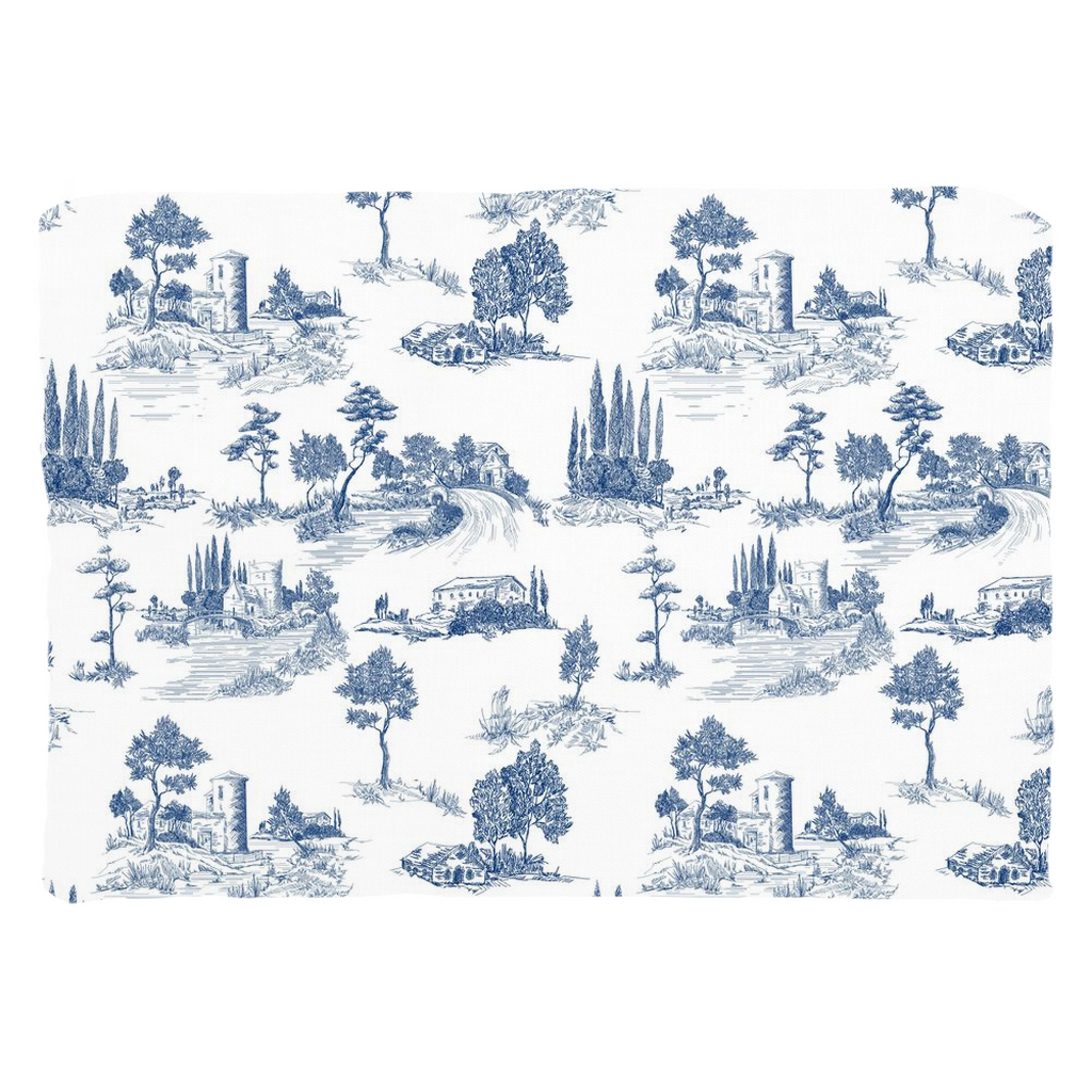 Vintage French Cotton Pillows Navy Blue Toile de Jouy