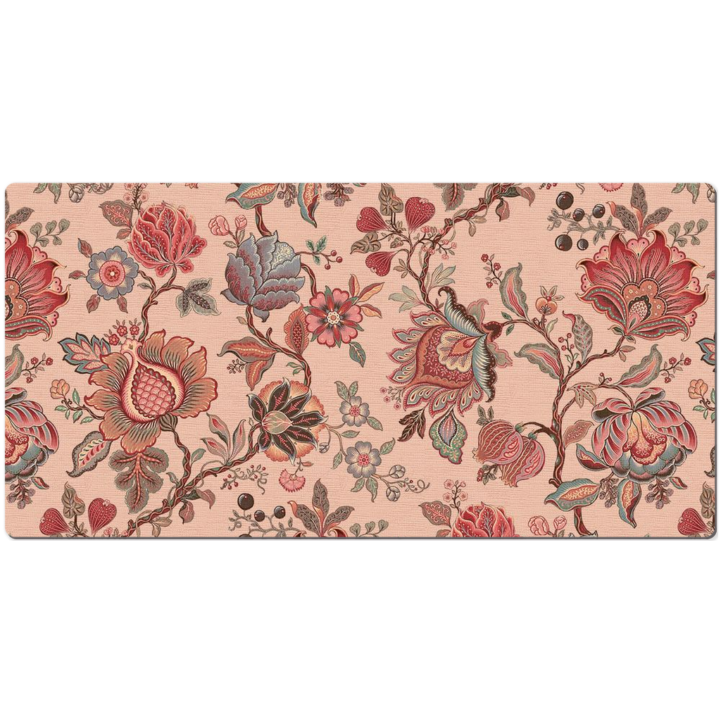 Malay Chintz Desk Mat Dark Forest Pink Red Floral