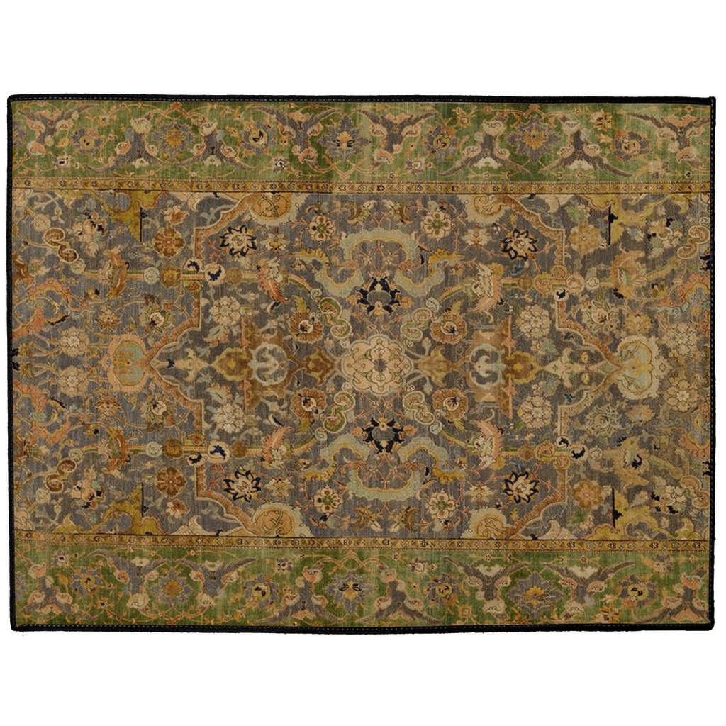 Isfahan Persian Indoor/Outdoor Floor Mat Antique Gold Green