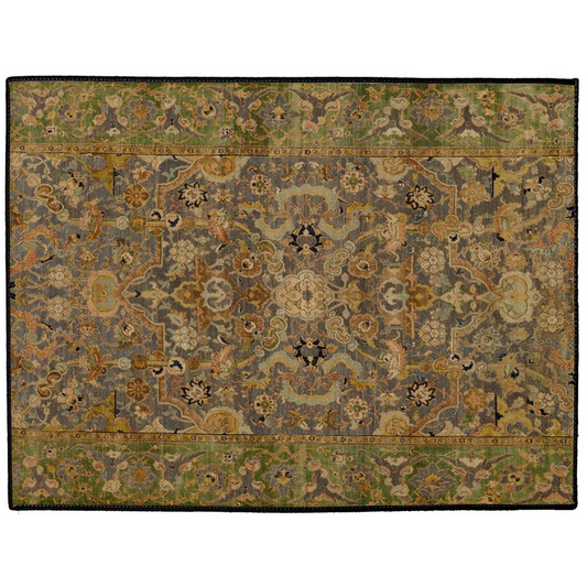 Isfahan Persian Indoor/Outdoor Floor Mat Antique Gold Green